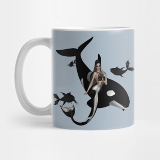 Wonderful mermaid with orca in the deep ocean Mug